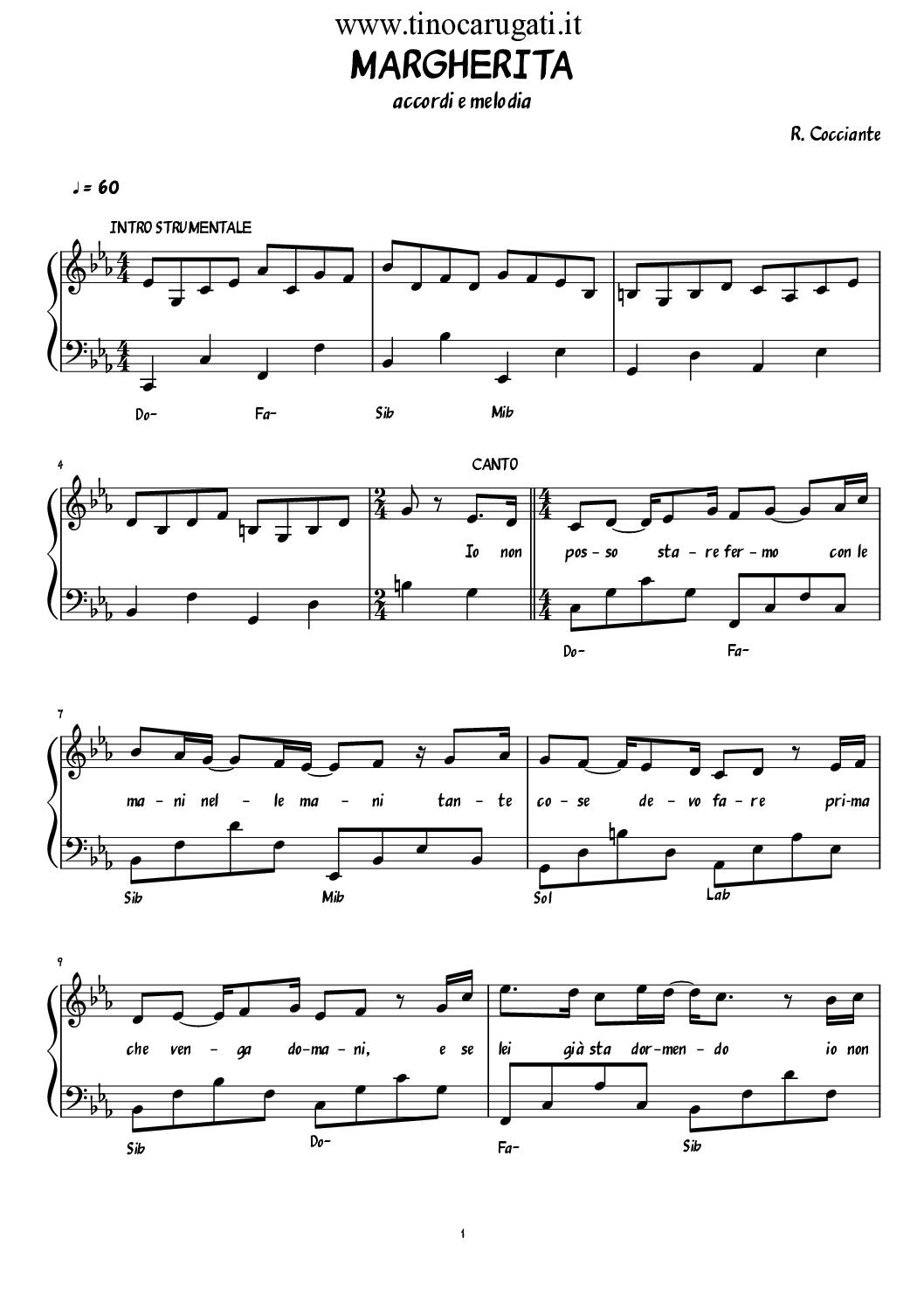 Spartito Pianoforte MARGHERITA Riccardo Cocciante Accordi Melodia Spartito Pianoforte MARGHERITA Riccardo Cocciante Accordi Melodia