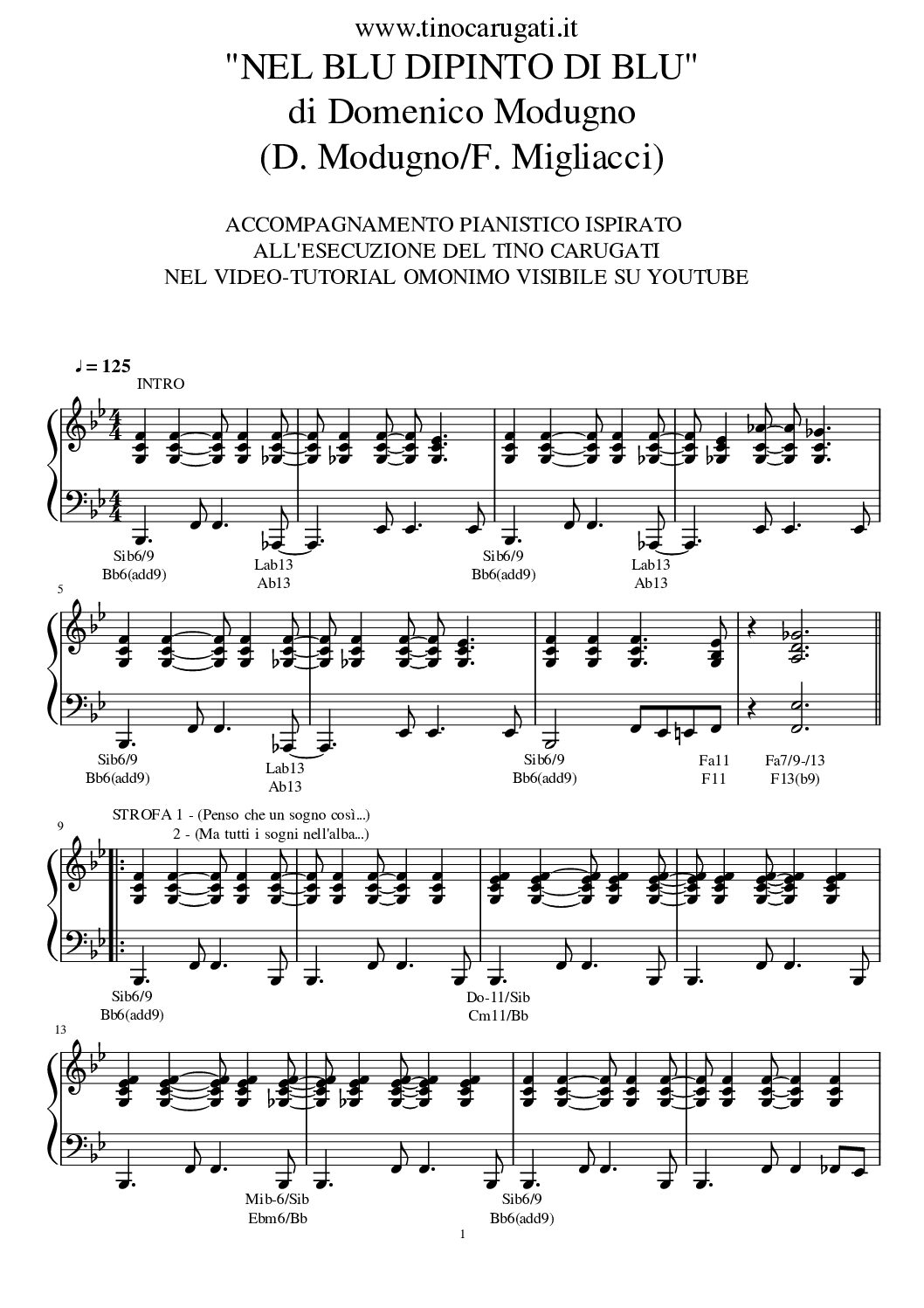 Nel blu dipinto di blu - Domenico Modugno - Spartito