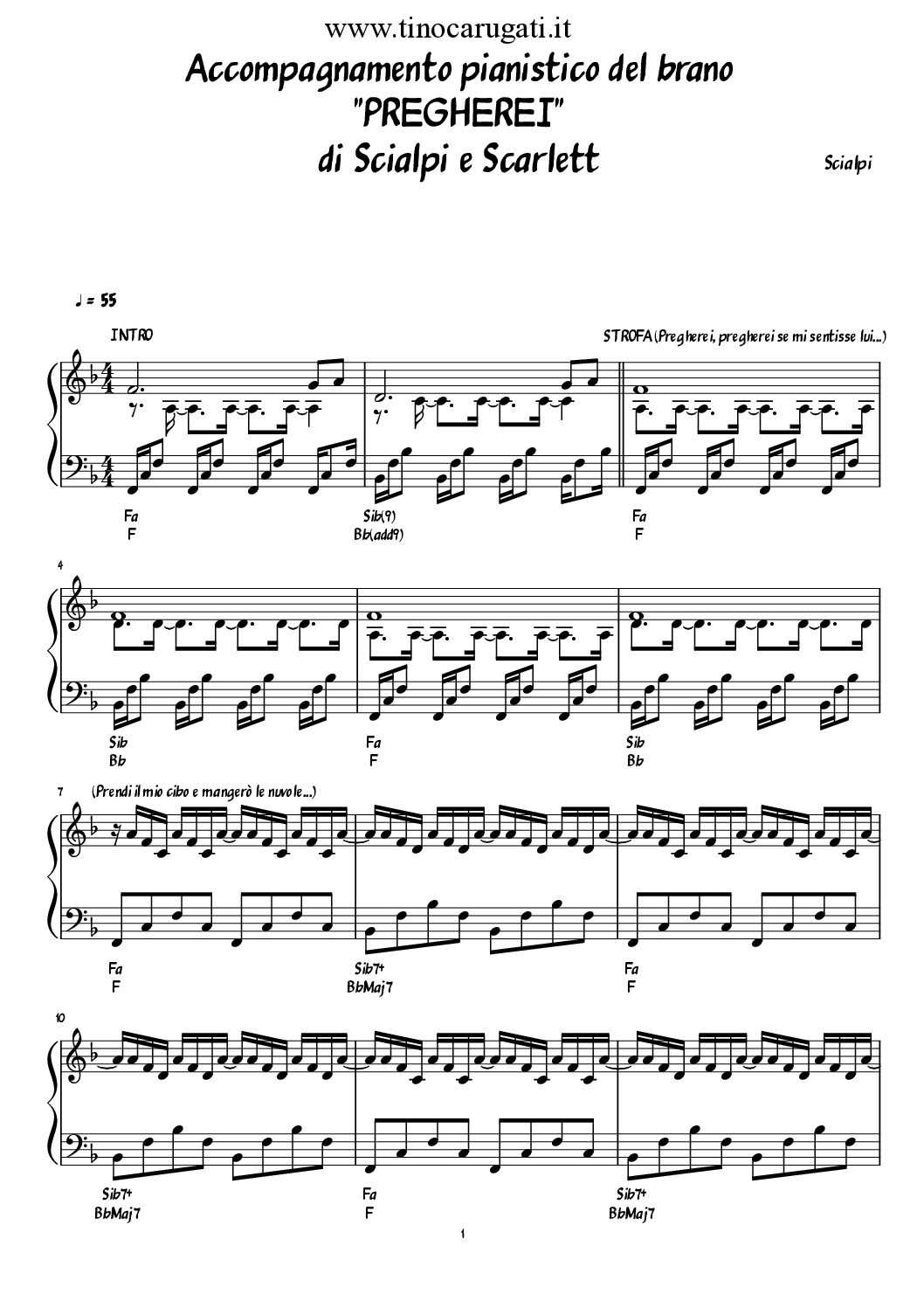 Spartito Pianoforte "PREGHEREI" Scialpi & Scarlett