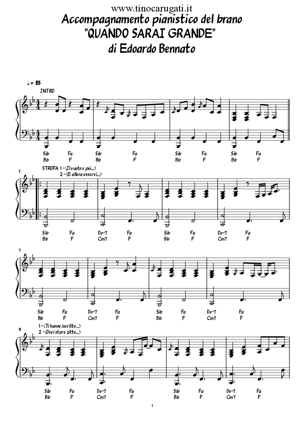 Spartito Pianoforte "QUANDO SARAI GRANDE" Edoardo Bennato