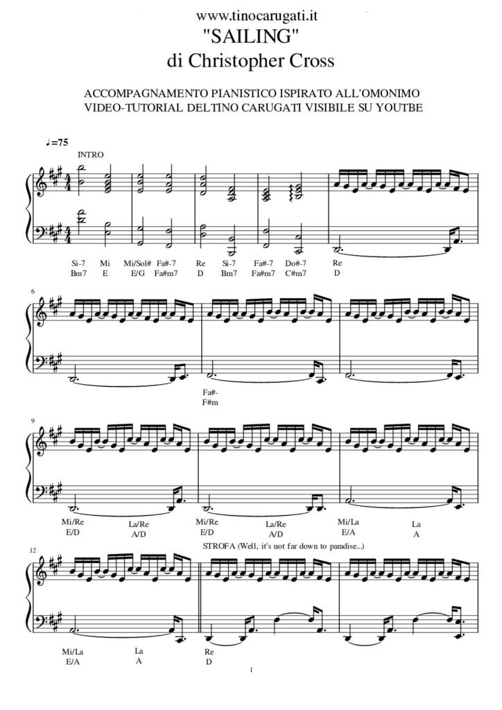 Spartito Pianoforte  "SAILING"   Christopher Cross
