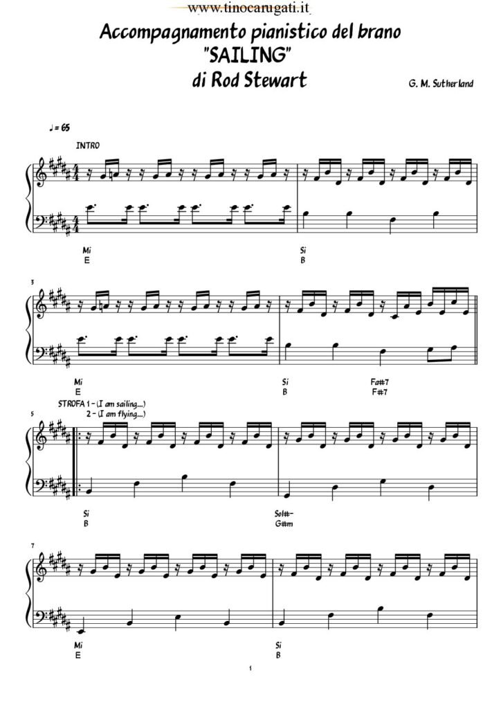 Spartito Pianoforte  "SAILING"  Rod Steward