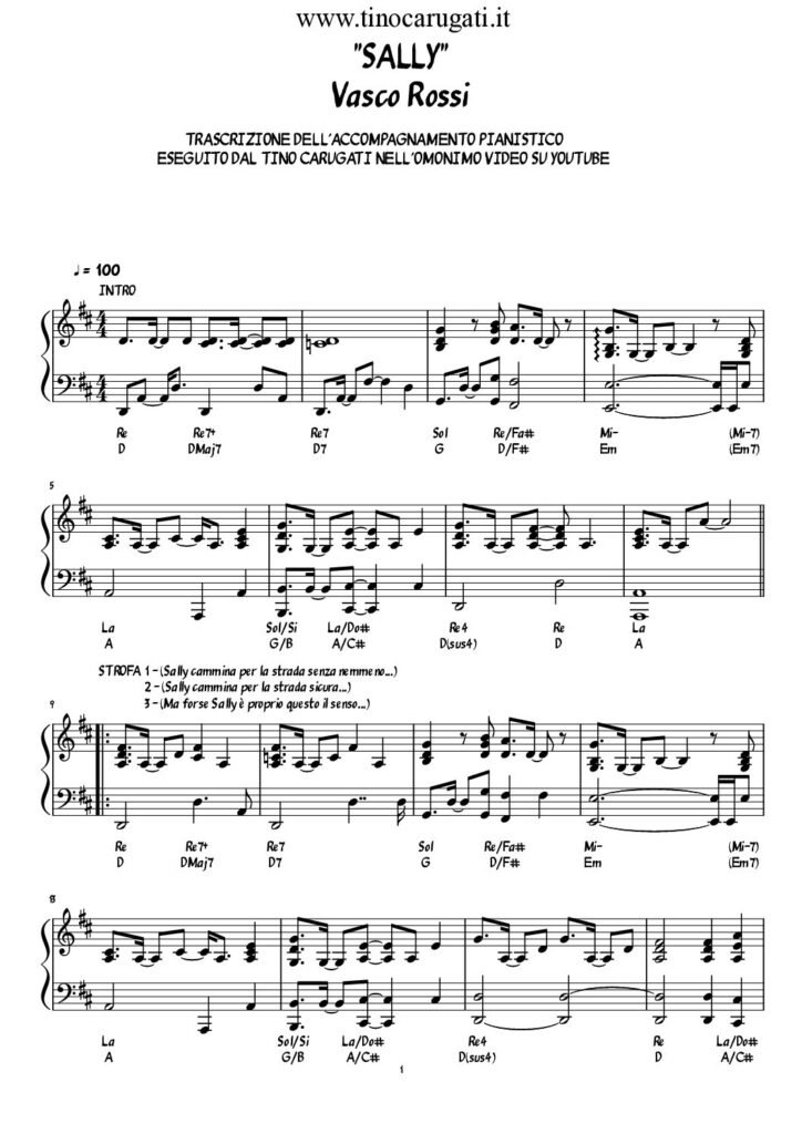 Spartito Pianoforte "SALLY" Vasco Rossi