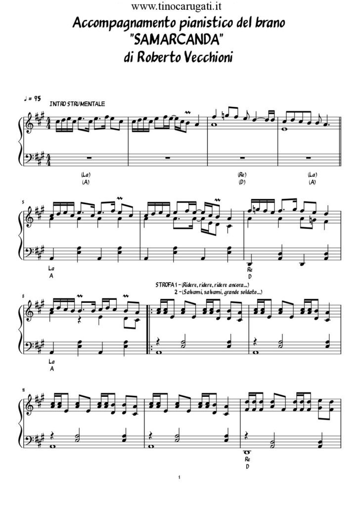 Spartito Pianoforte  "SAMARCANDA"  Roberto Vecchioni