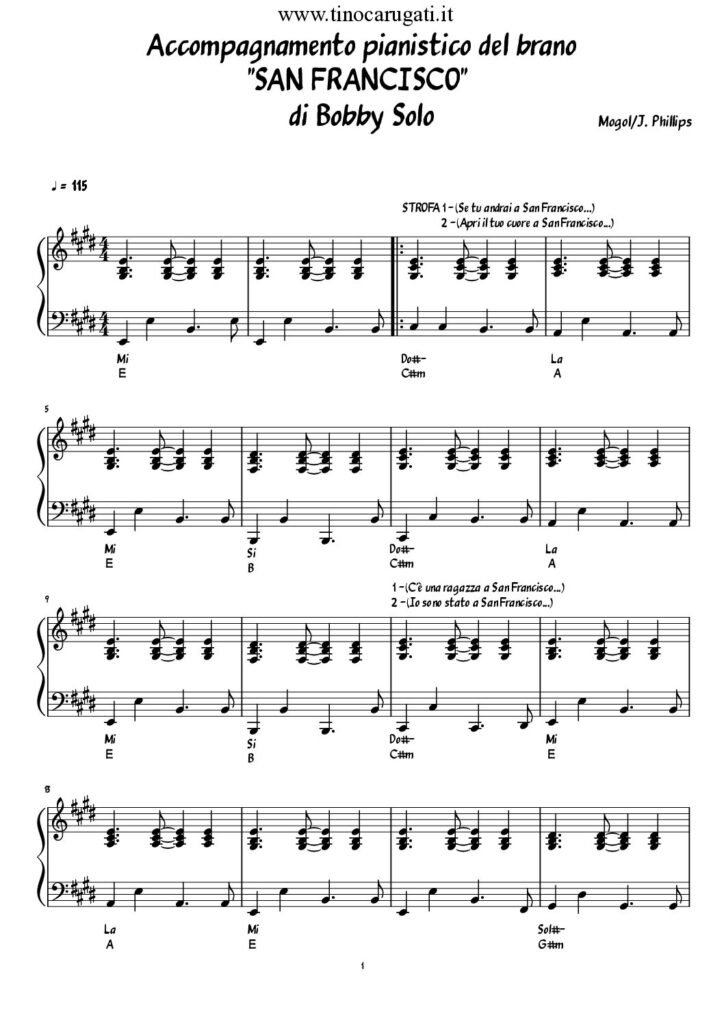 Spartito Pianoforte  "SAN FRANCISCO"  Bobby Solo