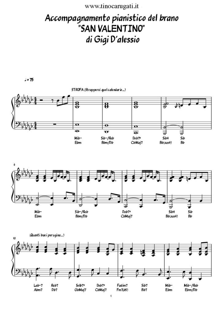 Spartito Pianoforte  "SAN VALENTINO"  Gigi D'Alessio