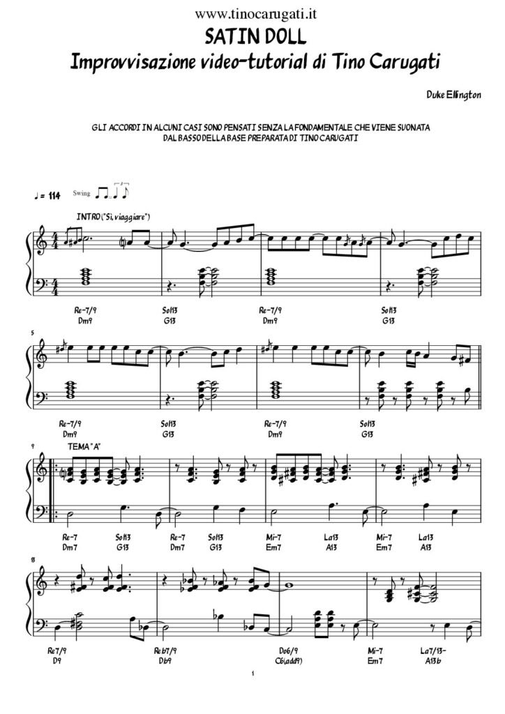 Spartito Pianoforte  "SATIN DOLL" - Jazz Standard