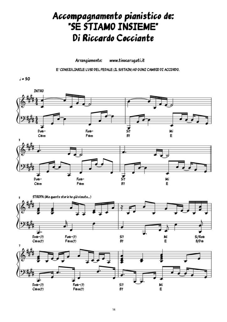 Spartito Pianoforte  "SE STIAMO INSIEME"  Riccardo Cocciante