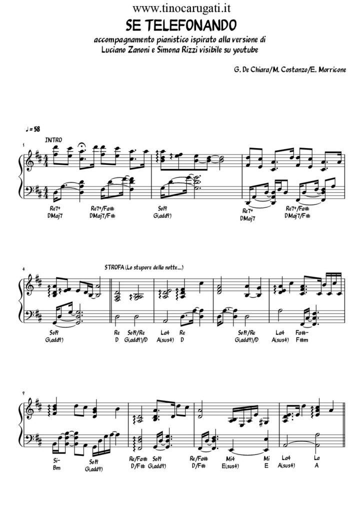Spartito Pianoforte  "SE TELEFONANDO"  Mina