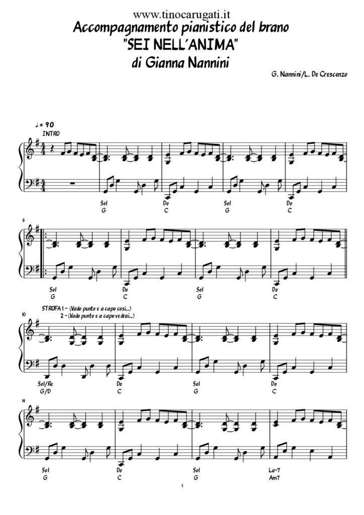 Spartito Pianoforte  "SEI NELL' ANIMA"   Gianna Nannini
