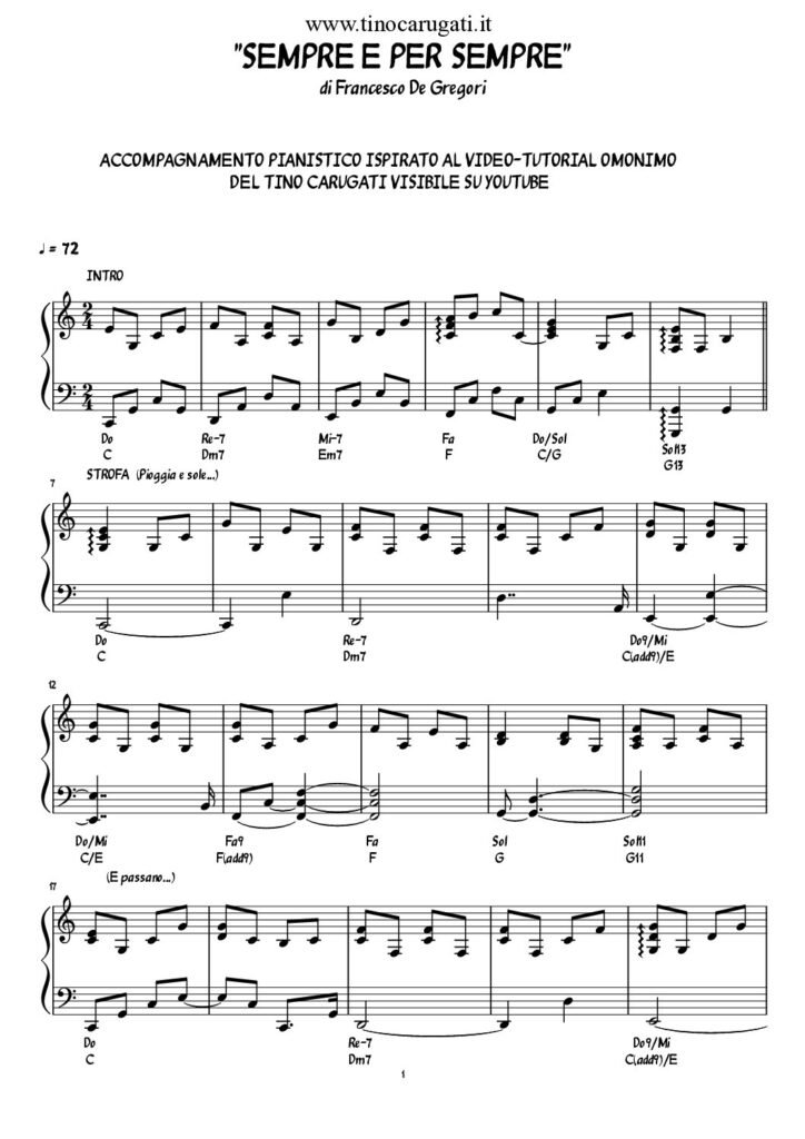 Spartito Pianoforte  "SEMPRE E PER SEMPRE"  Francesco De Gregori