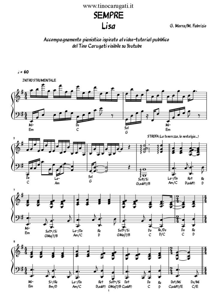 Spartito Pianoforte in Mim "SEMPRE" Lisa