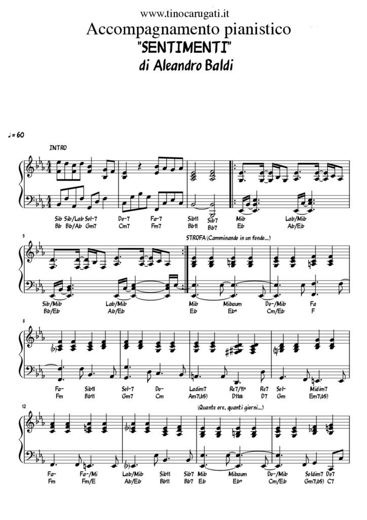 Spartito Pianoforte  "SENTIMENTI"  Aleandro Baldi