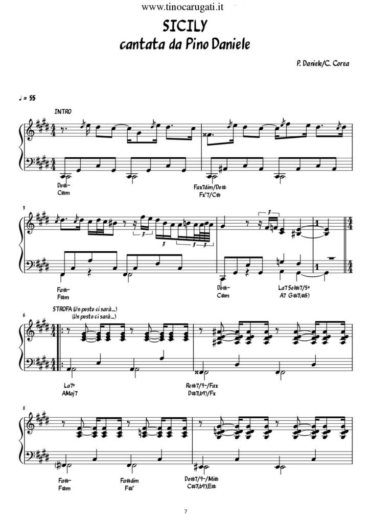 Spartito Pianoforte + Analisi Armonica "Sicily" Pino Daniele