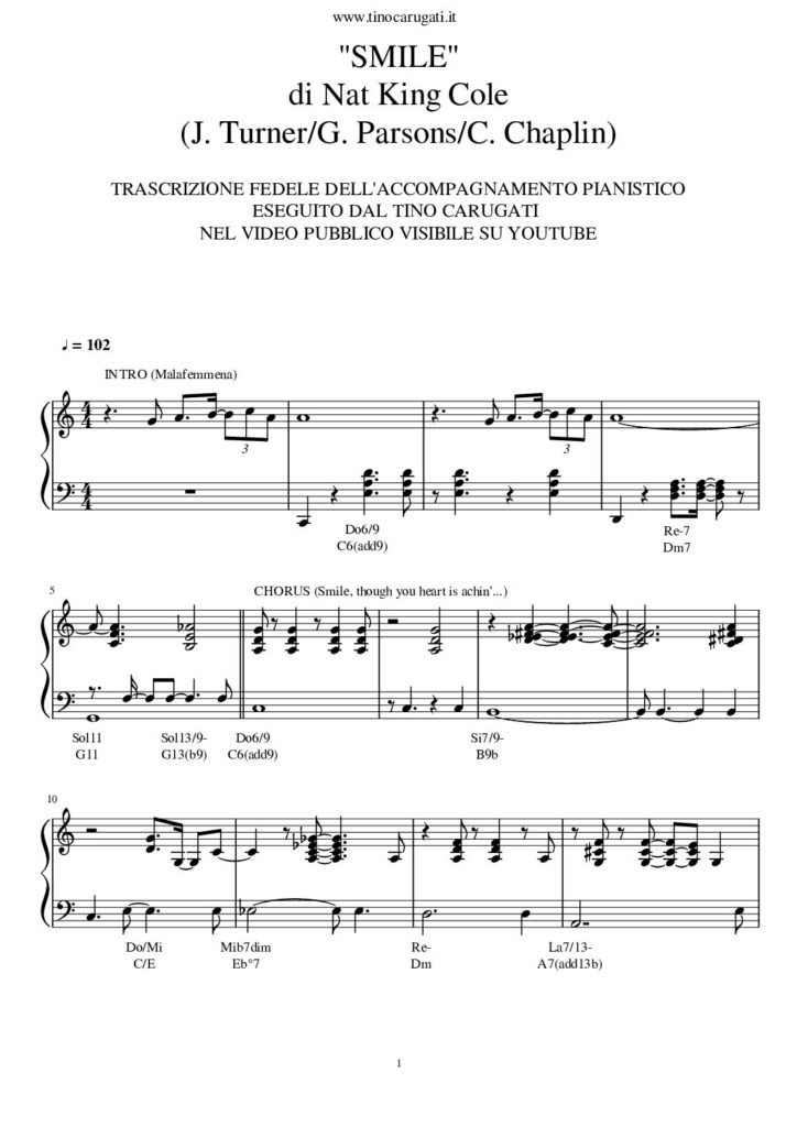 Spartito Pianoforte  "SMILE" Charlie Chaplin