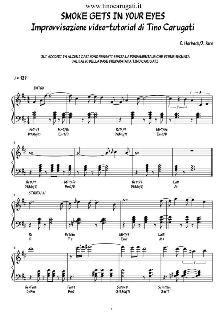 Spartito Pianoforte  "SMOKE GETS IN YOUR EYES"