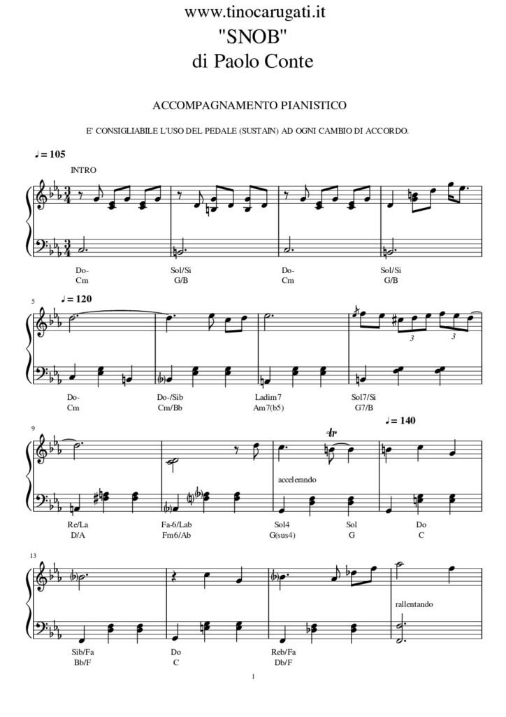 Spartito Pianoforte  "SNOB"  Paolo Conte