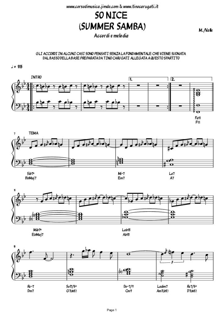 Spartito Pianoforte  "SO NICE (Summer Samba)"