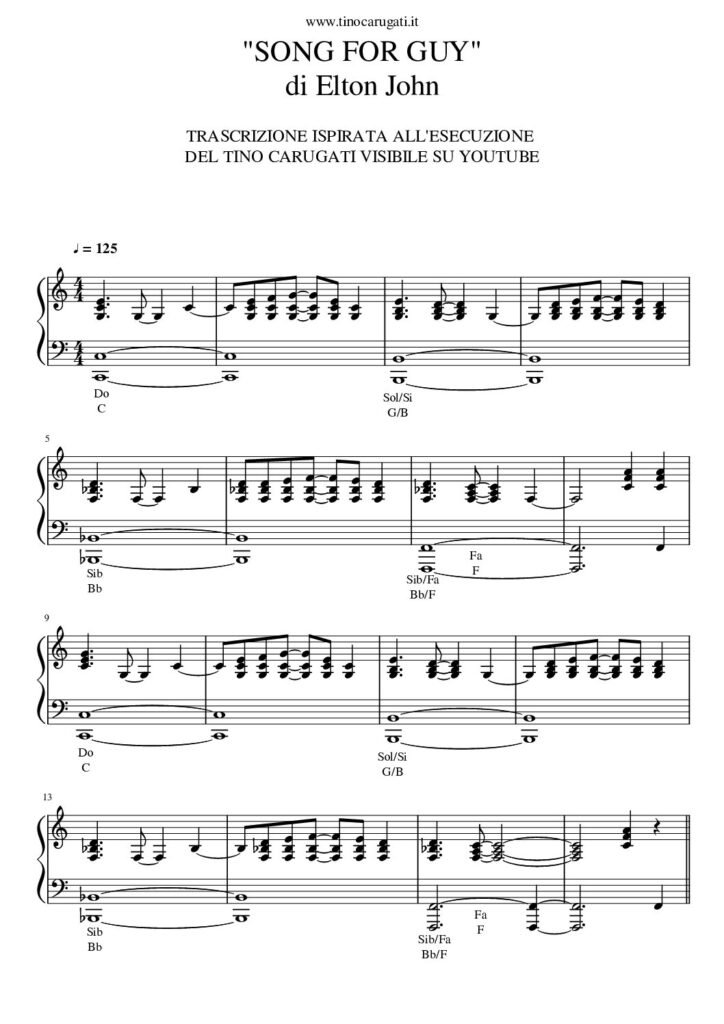 Spartito Pianoforte  "SONG FOR GUY"   Elton John