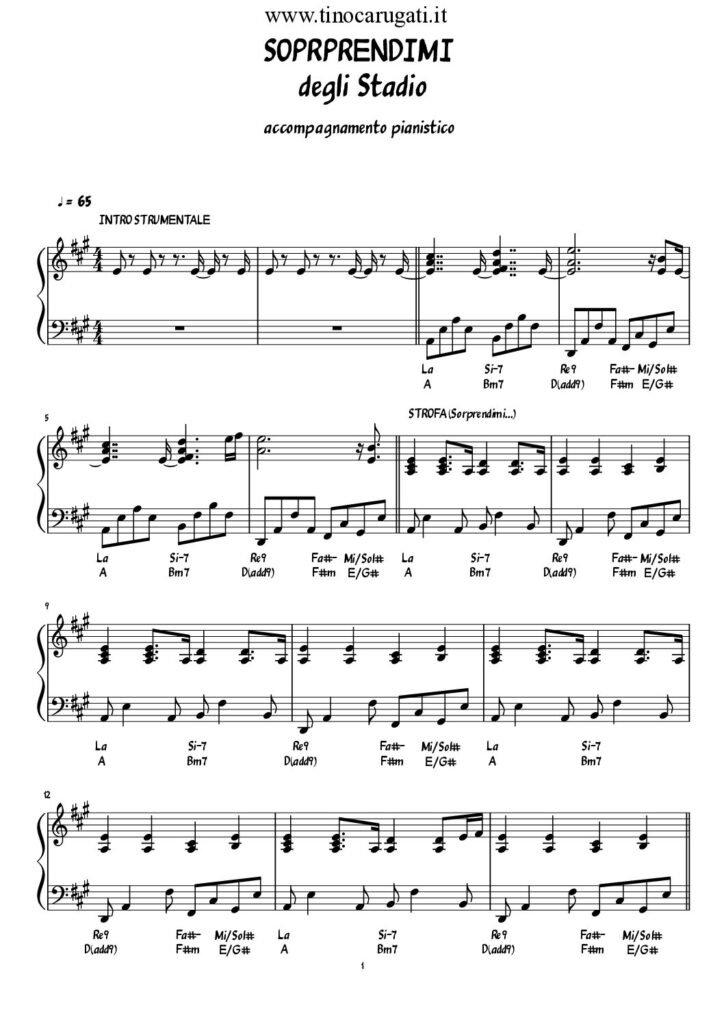 Spartito Pianoforte  "Sorprendimi"  Stadio