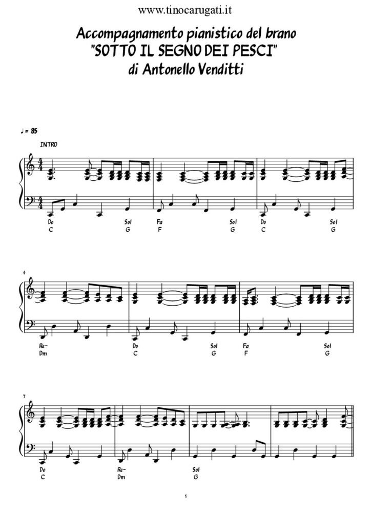 Spartito Pianoforte  "SOTTO IL SEGNO DEI PESCI"  Antonello Venditti