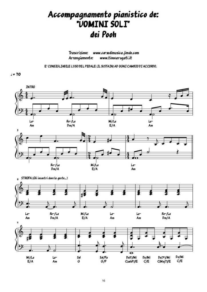 Spartito Pianoforte "UOMINI SOLI" Pooh