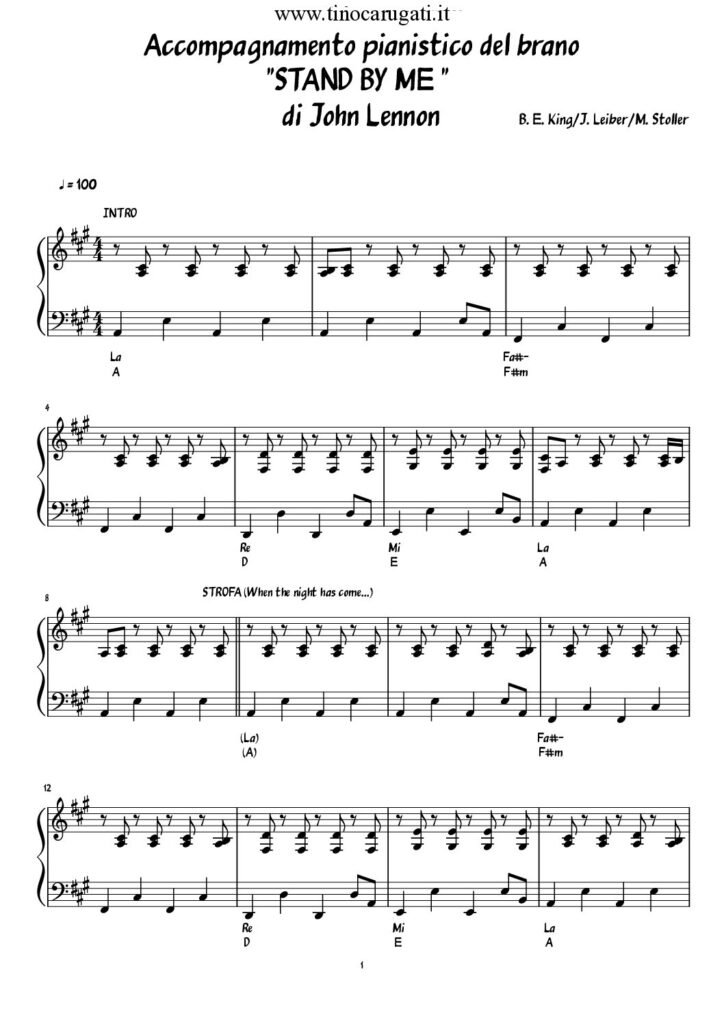Spartito Pianoforte "STAND BY ME" John Lennon
