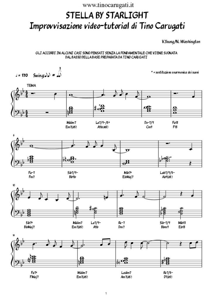 Spartito Pianoforte "STELLA BY STARLIGHT" - Fedele all'esecuzione video su YT (v. sotto)