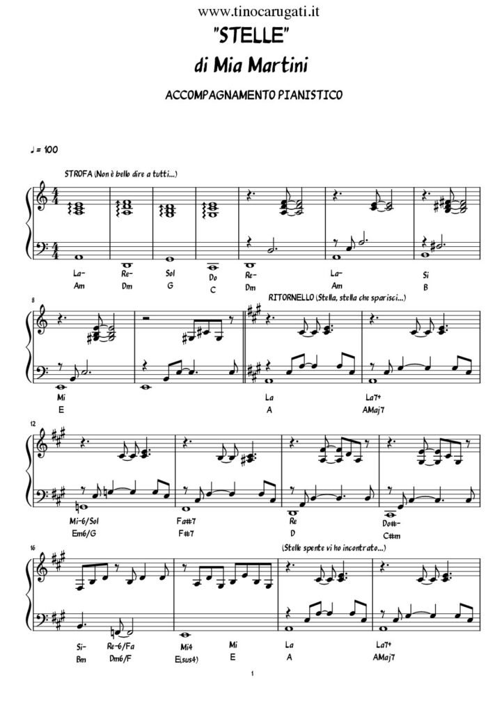Spartito Pianoforte "STELLE" Mia Martini