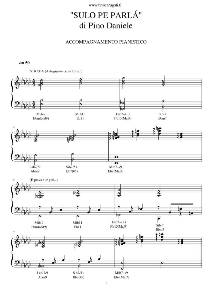 Spartito Pianoforte "SULO PE PARLA'" Pino Daniele
