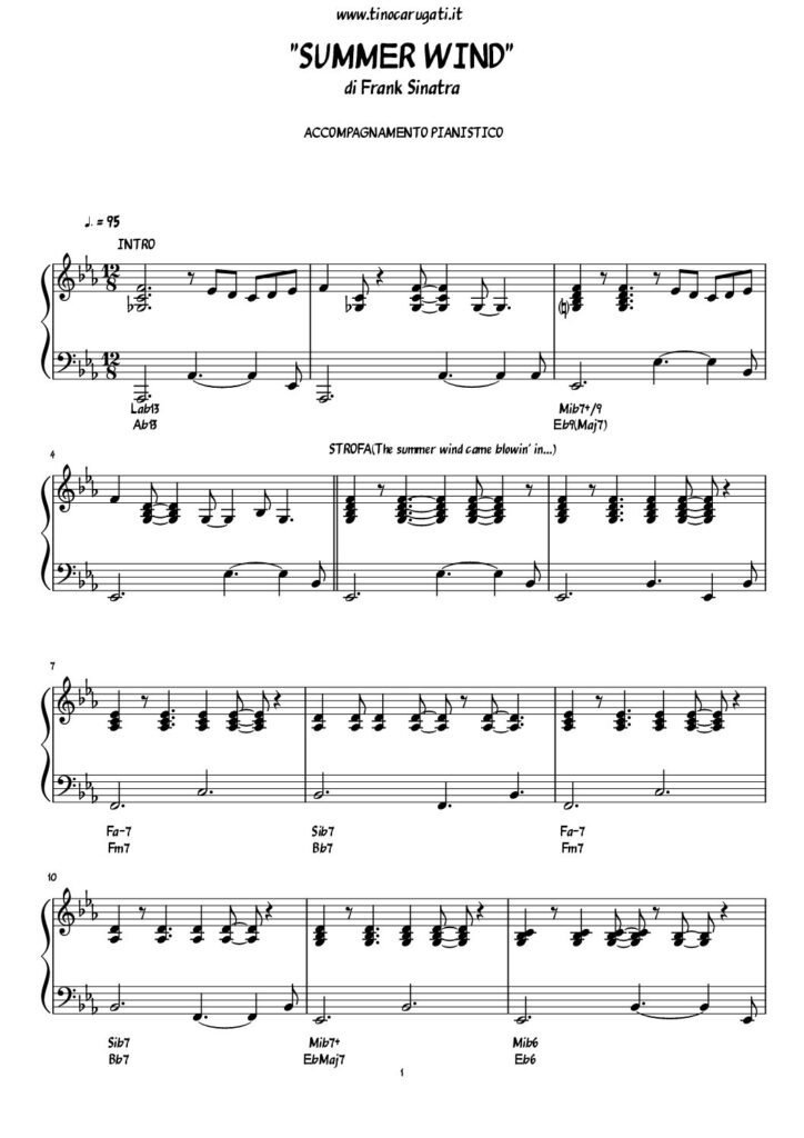 Spartito Pianoforte "SUMMER WIND" Frank Sinatra