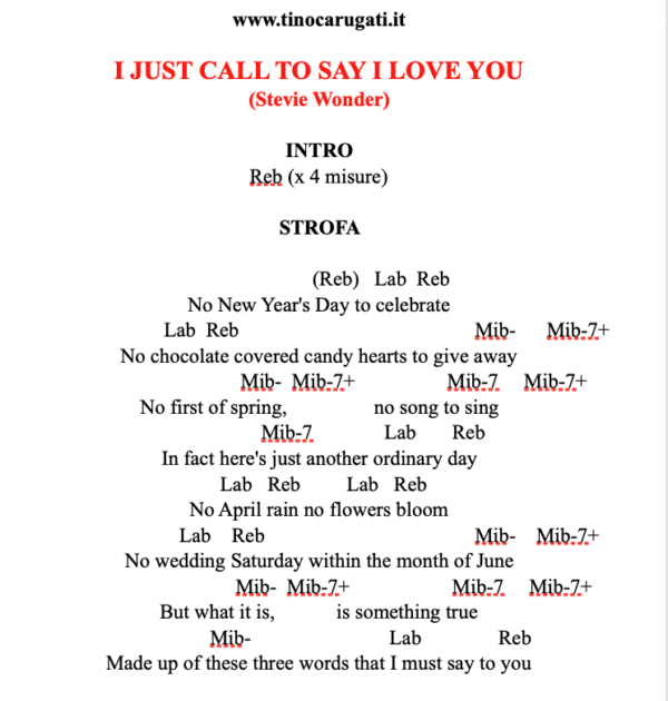"I JUST CALLED TO SAY I LOVE YOU"  Stevie Wonder - Testo con Accordi