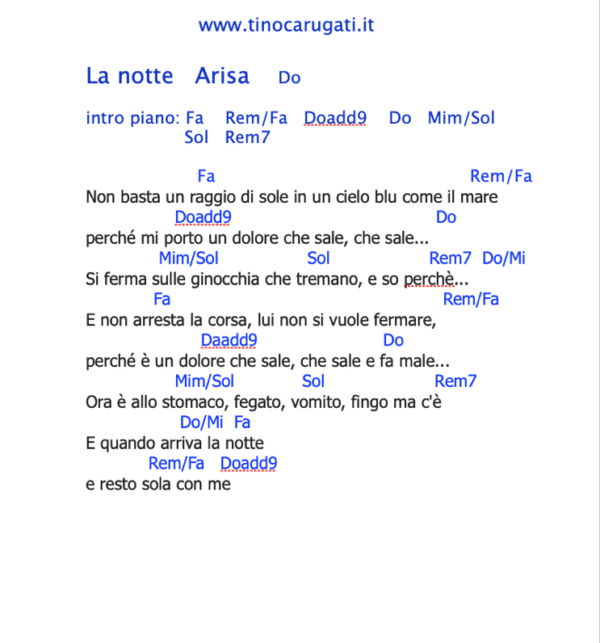"LA NOTTE"  Arisa - Testo con Accordi
