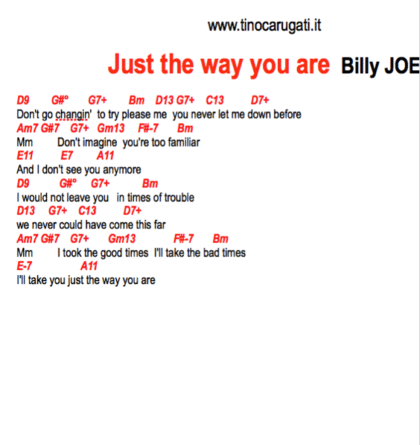 "JUST THE WAY YOU ARE"  Billy Joel - Testo con Accordi