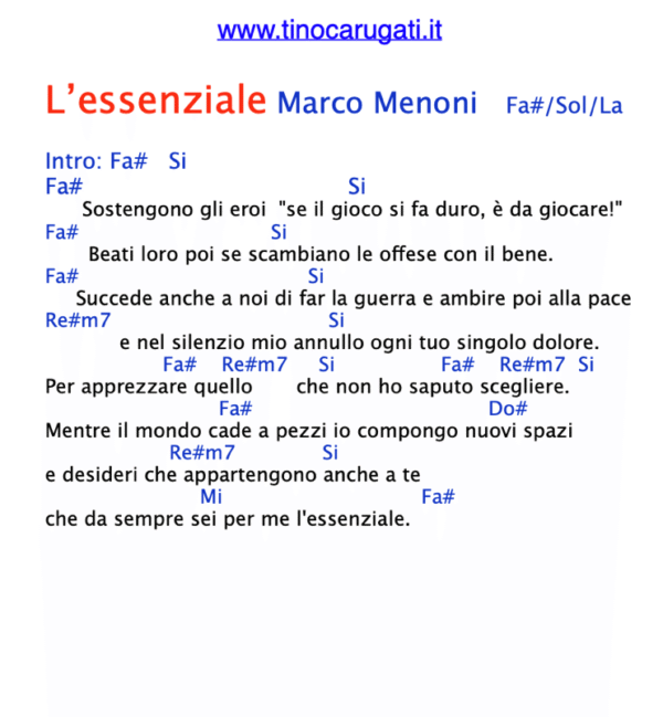 "L'ESSENZIALE"  Marco Mengoni - Testo con Accordi