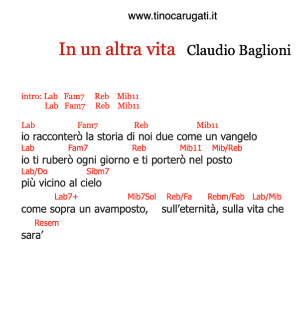 "IN UN' ALTRA VITA"  Claudio Baglioni - Testo con Accordi