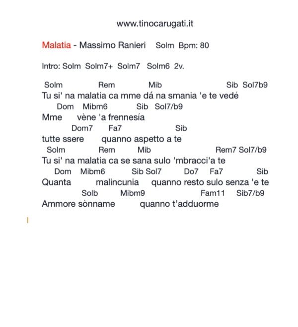 "MALATIA"  Massimo Ranieri - Testo con Accordi