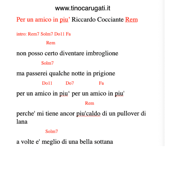 "PER UN AMICO IN PIU'"  Riccardo Cocciante - Testo con Accordi