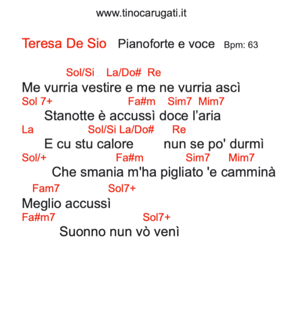 "PIANOFORTE E VOCE"  Teresa De Sio - Testo con Accordi