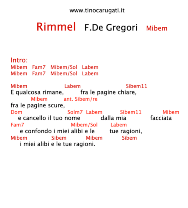 "RIMMEL"  Francesco De Gregori - Testo con Accordi
