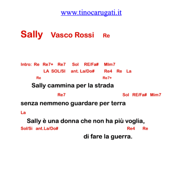 "SALLY"  Vasco Rossi - Testo con accordi