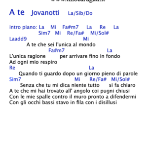 "A TE"  Jovanotti - Testo con Accordi