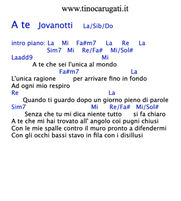"A TE" Jovanotti - Testo con Accordi