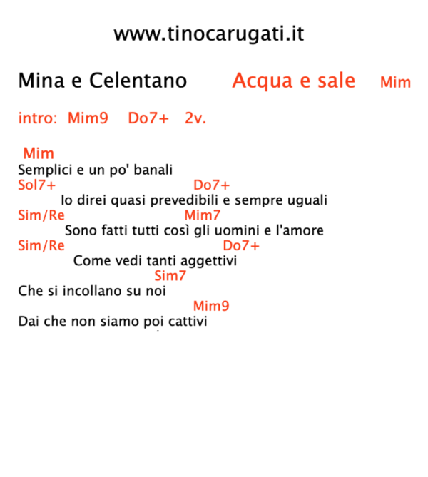 "ACQUA E SALE" Mina e Celentano - Testo con accordi