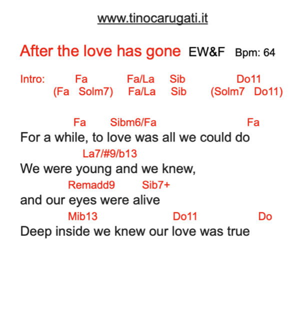 "AFTER THE LOVE HAS GONE" Earth Wind & Fire - Testo con Accordi