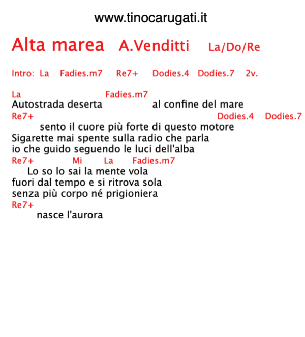 "ALTA MAREA" Antonello Venditti - Testo con Accordi