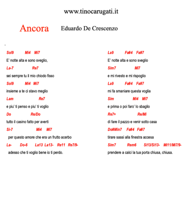 "ANCORA" Eduardo De Crescenzo - Testo con Accordi