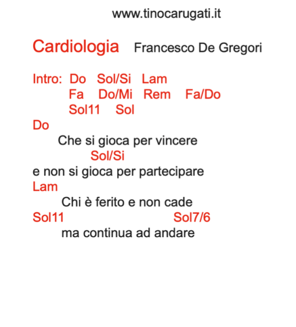 "CARDIOLOGIA" Francesco De Gregori - Testo con Accordi
