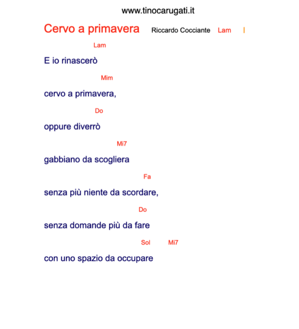 "CERVO A PRIMAVERA" Riccardo Cocciante - Testo con Accordi