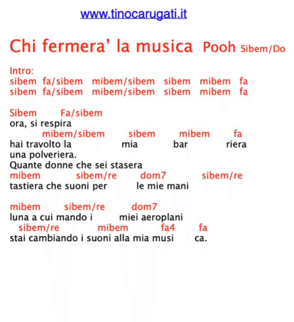 "CHI FERMERA' LA MUSICA" Pooh - Testo con Accordi